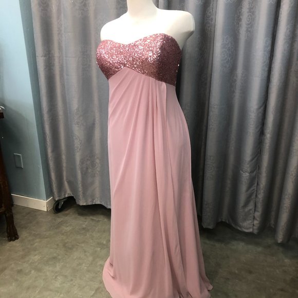 New Dusty Rose Gold Blush Sequin Dress, Aline Bridesmaid Formal Sparkle G&G - Picture 3 of 13